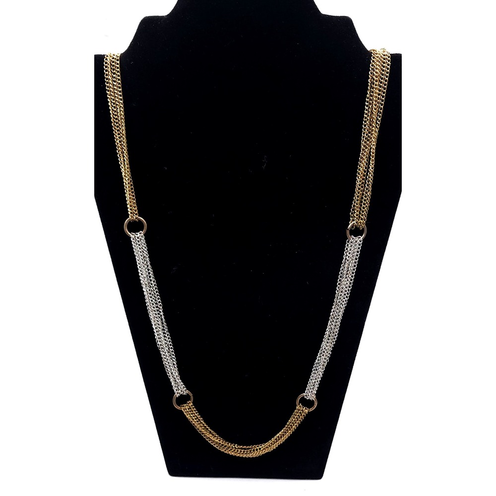 Vintage Two Tone Multi Strand Chain Necklace Gold Silver Tone 32 Inch